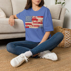 Patchwork American Flag T-Shirt — Vintage Floral Patriotic Tee