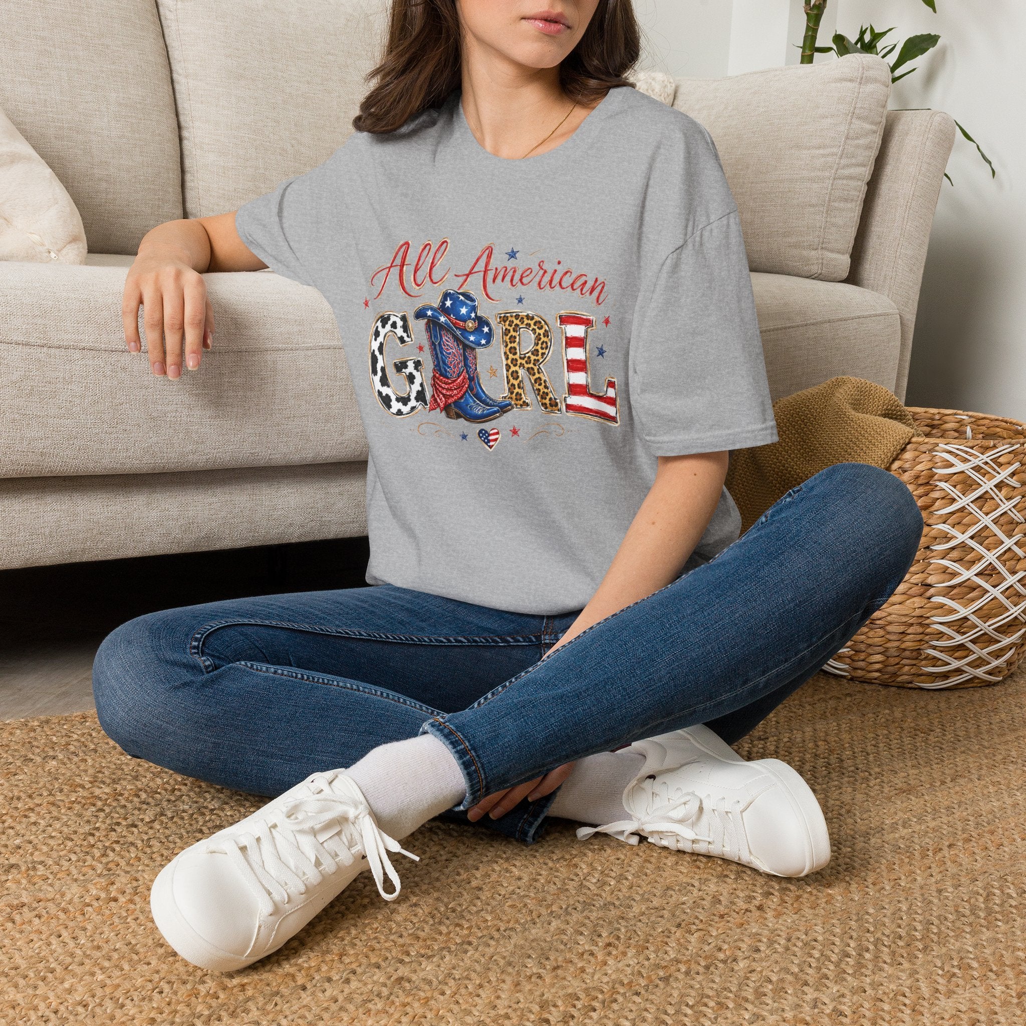 All American Girl T-Shirt — Patriotic USA Leopard & Flag Graphic Tee