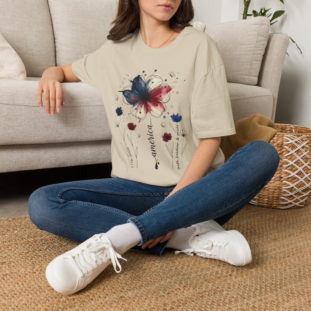 Butterfly Watercolor T-Shirt — Patriotic Red White Blue Floral Graphic