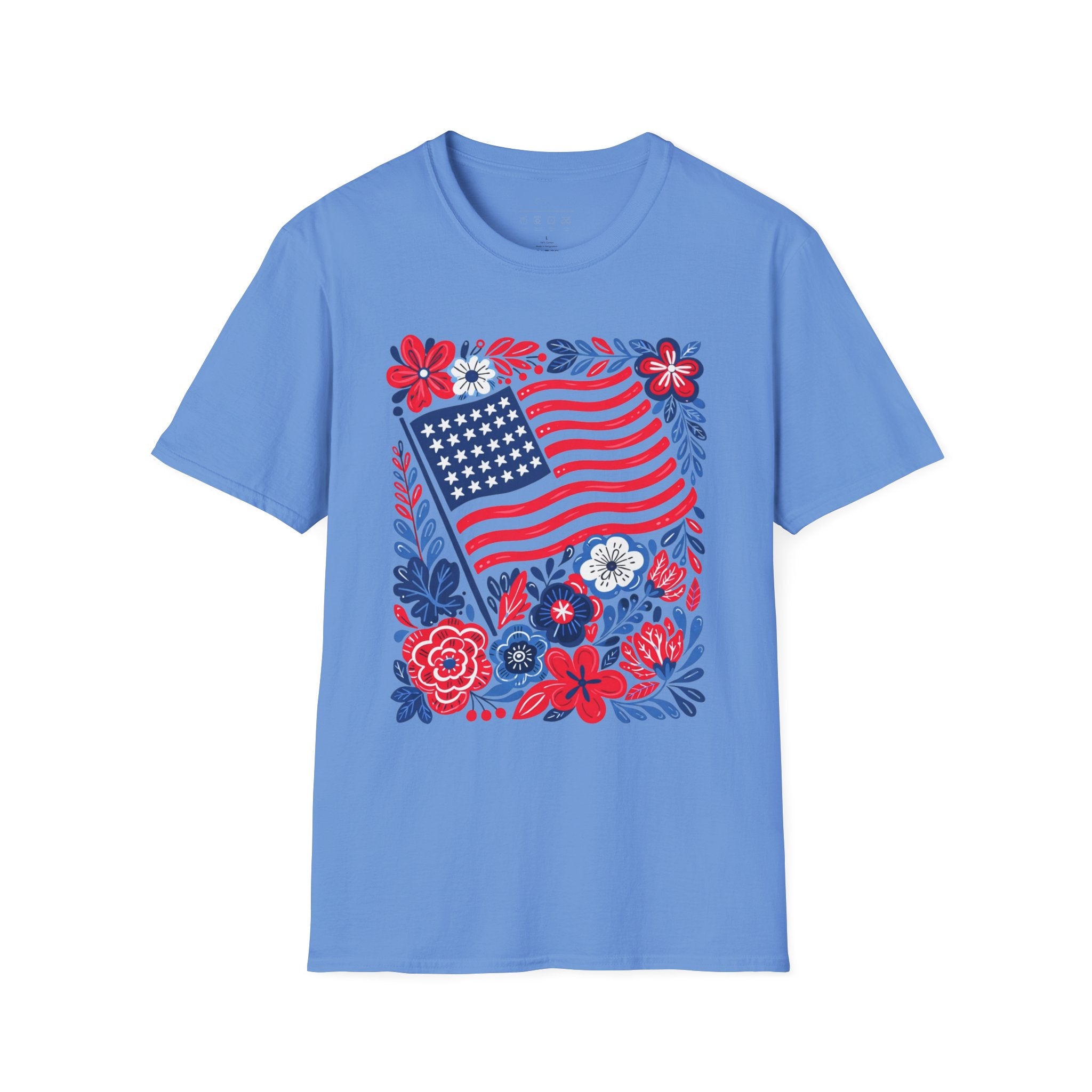 American Flag Floral T-Shirt — Patriotic Stars & Stripes Tee