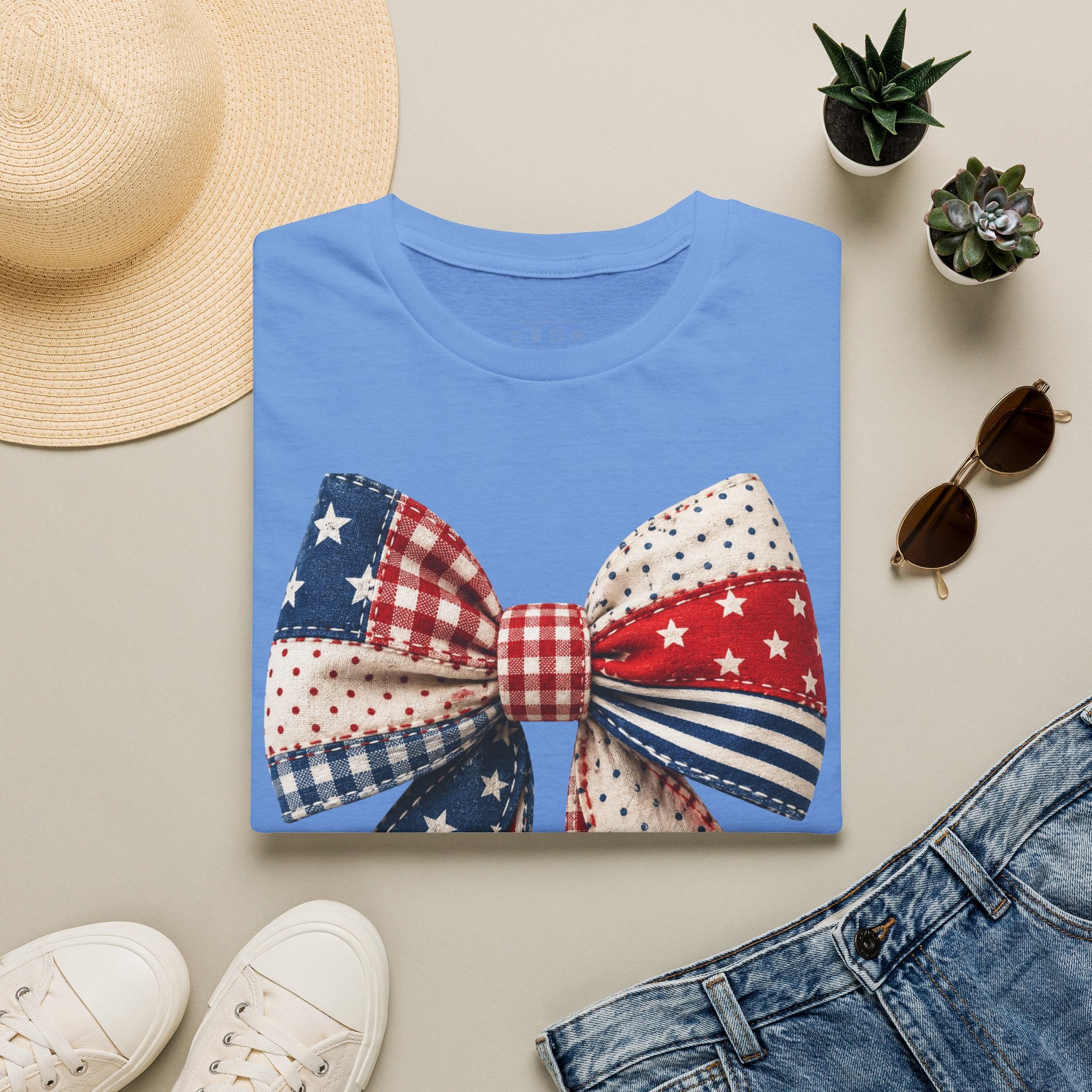 Patriotic Bow T-Shirt — Vintage American Flag Ribbon Tee