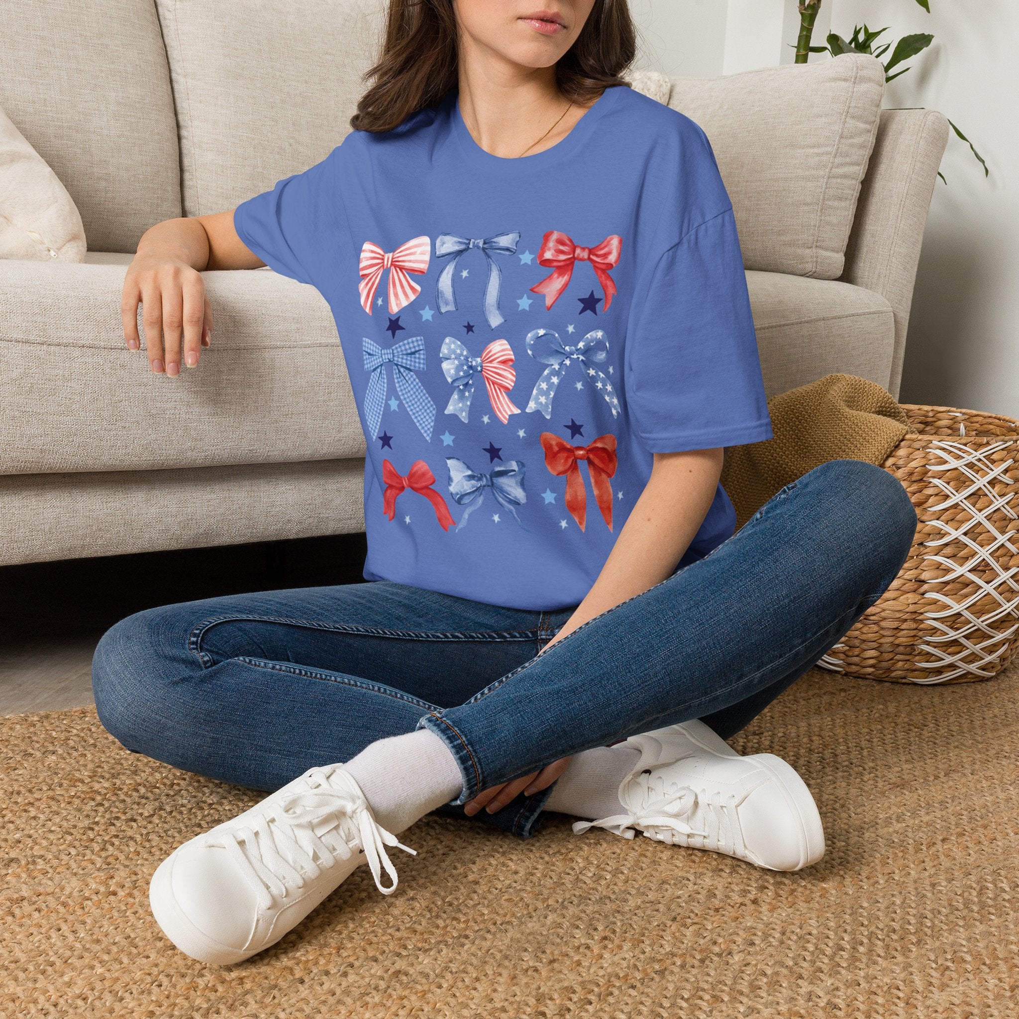 Patriotic Red White Blue Bow T-Shirt — Stars & Ribbon Graphic Tee