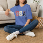 USA Applique T-Shirt — Patriotic 4th of July Flag Letter Tee