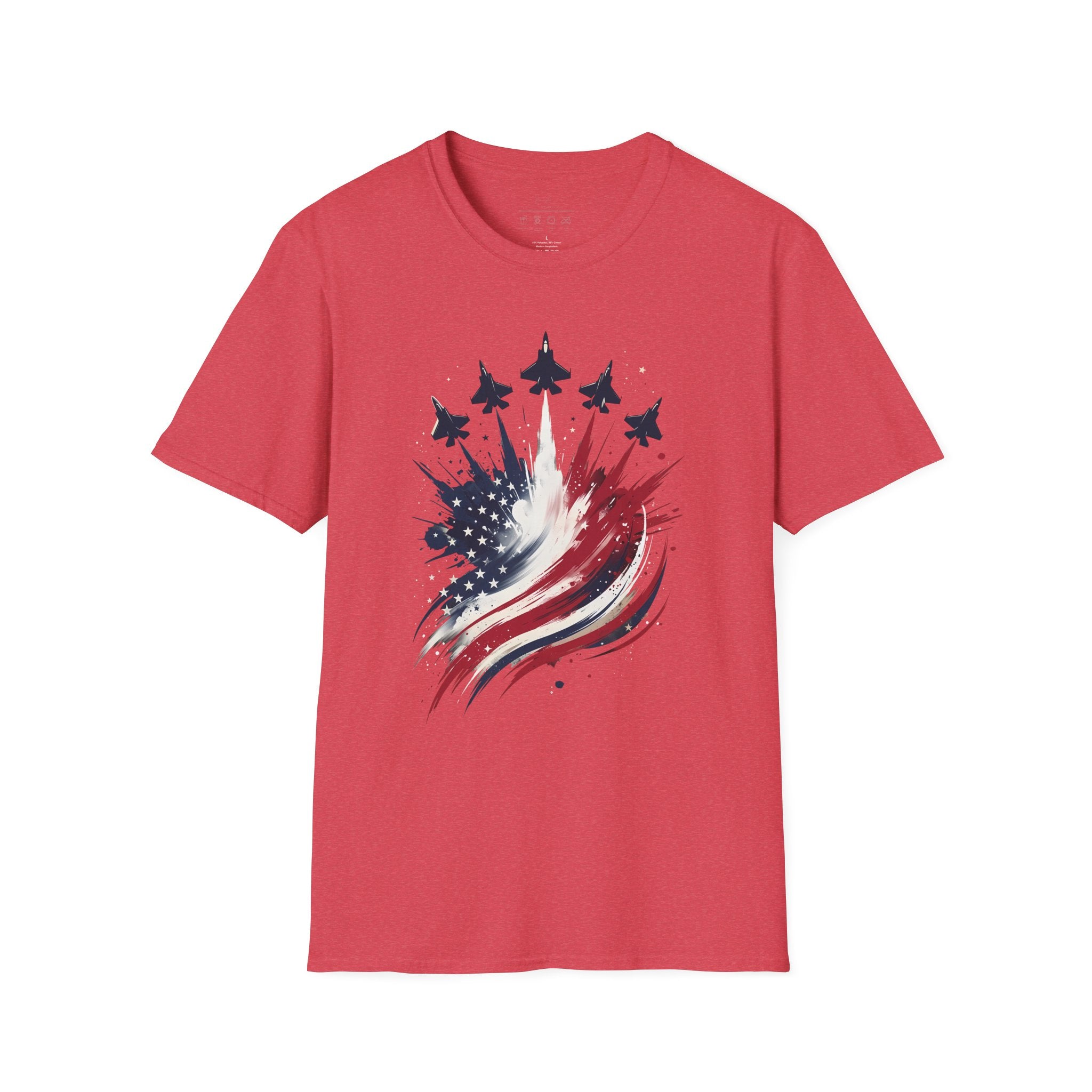 T-Shirt — Patriotic Jet Flyover with American Flag Splash