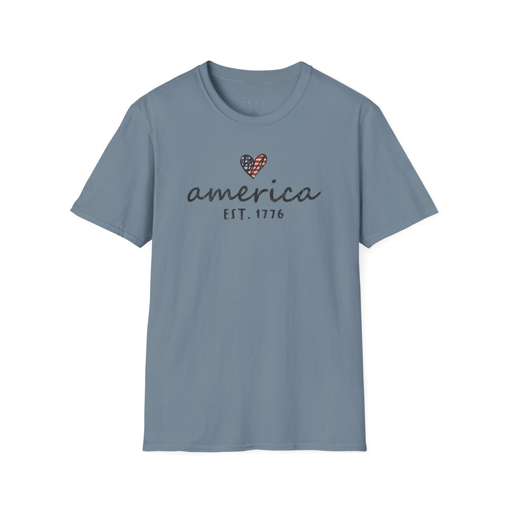 America Est. 1776 Heart T-Shirt — Patriotic USA Independence Day Tee