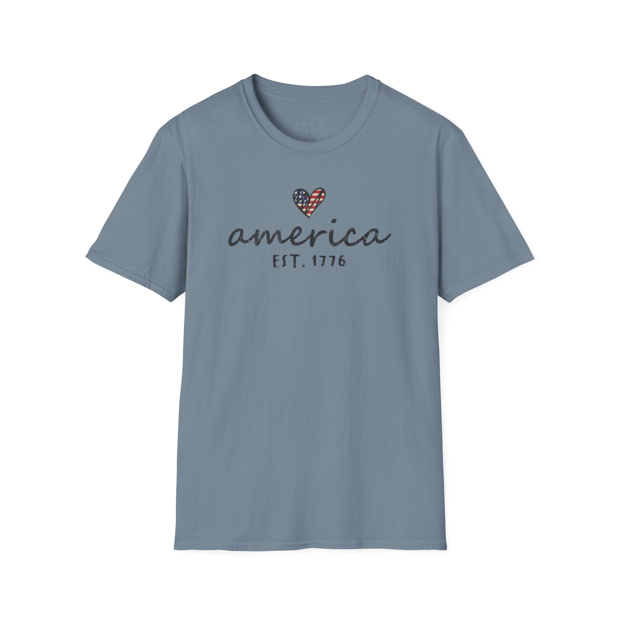 America Est. 1776 Heart T-Shirt — Patriotic USA Independence Day Tee