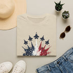 T-Shirt — Patriotic Jet Flyover with American Flag Splash