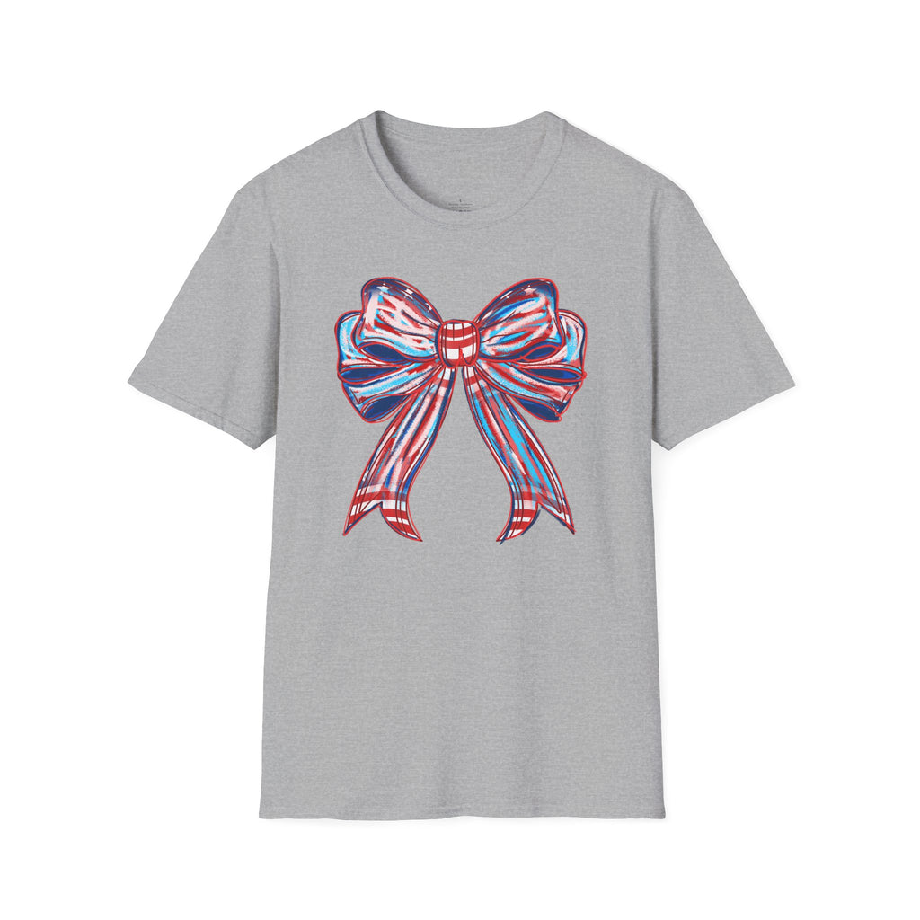Patriotic Red White Blue Bow T-Shirt — 4th of July Americana Graphic Tee