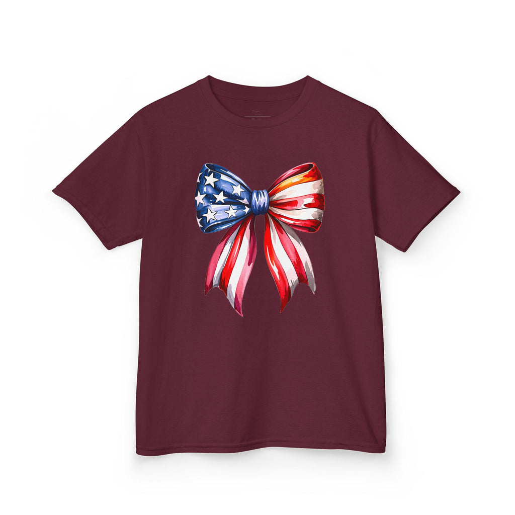 Youth, Kids Tee — Patriotic American Flag Bow Graphic (Fourth of July)