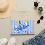 Cherry Graphic T-Shirt — Blue Bow & Striped Summer Tee
