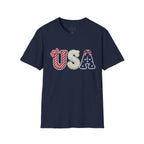 USA Applique T-Shirt — Patriotic 4th of July Flag Letter Tee