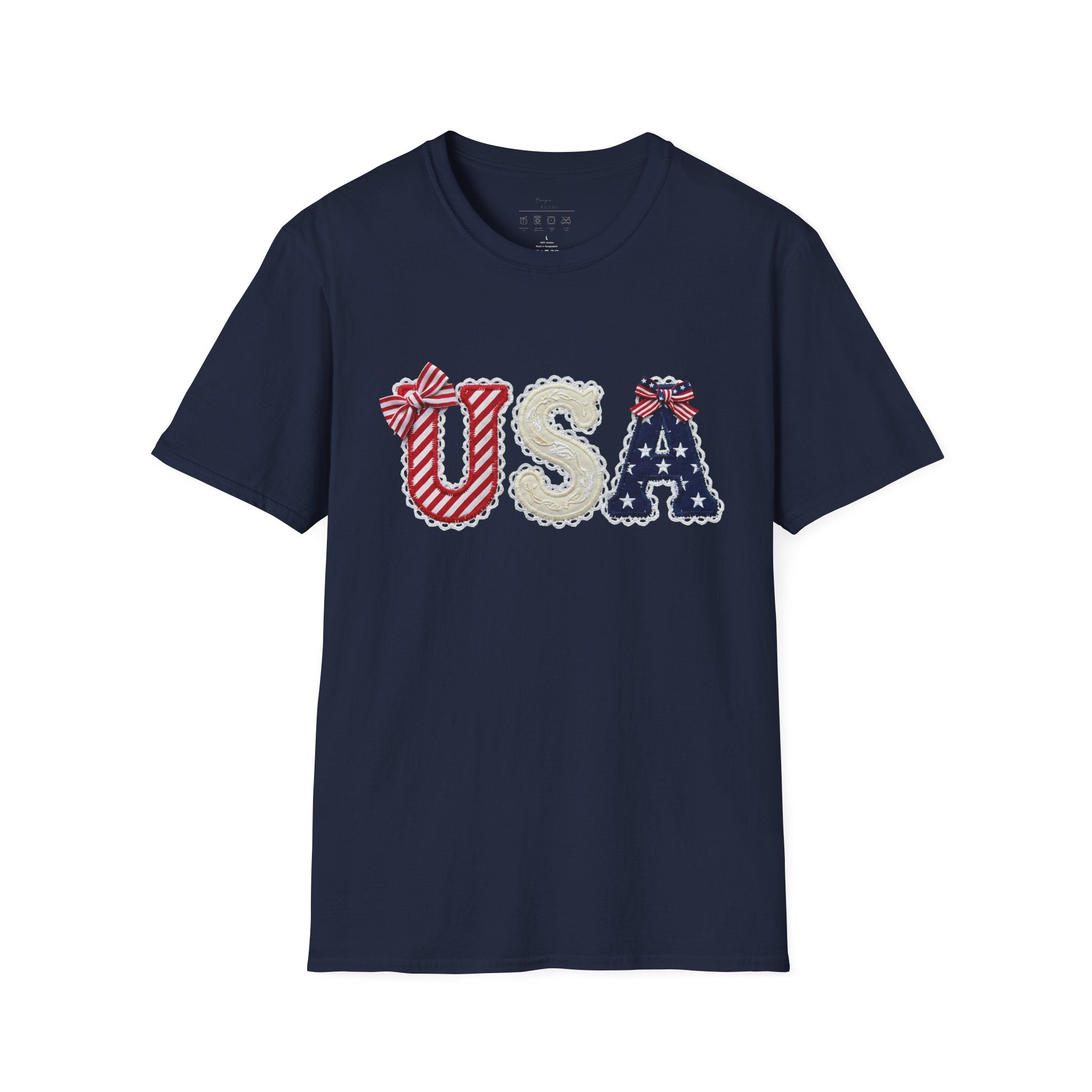 USA Applique T-Shirt — Patriotic 4th of July Flag Letter Tee