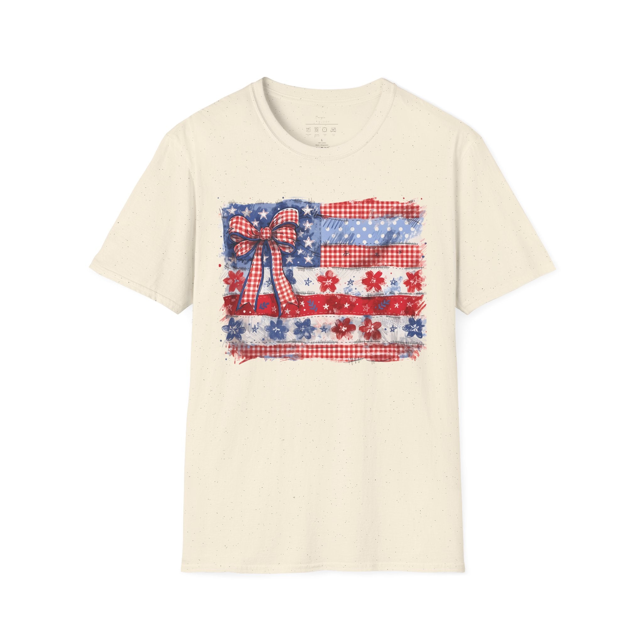 Patriotic Flag Bow T-Shirt — American Red White Blue Fourth of July Tee