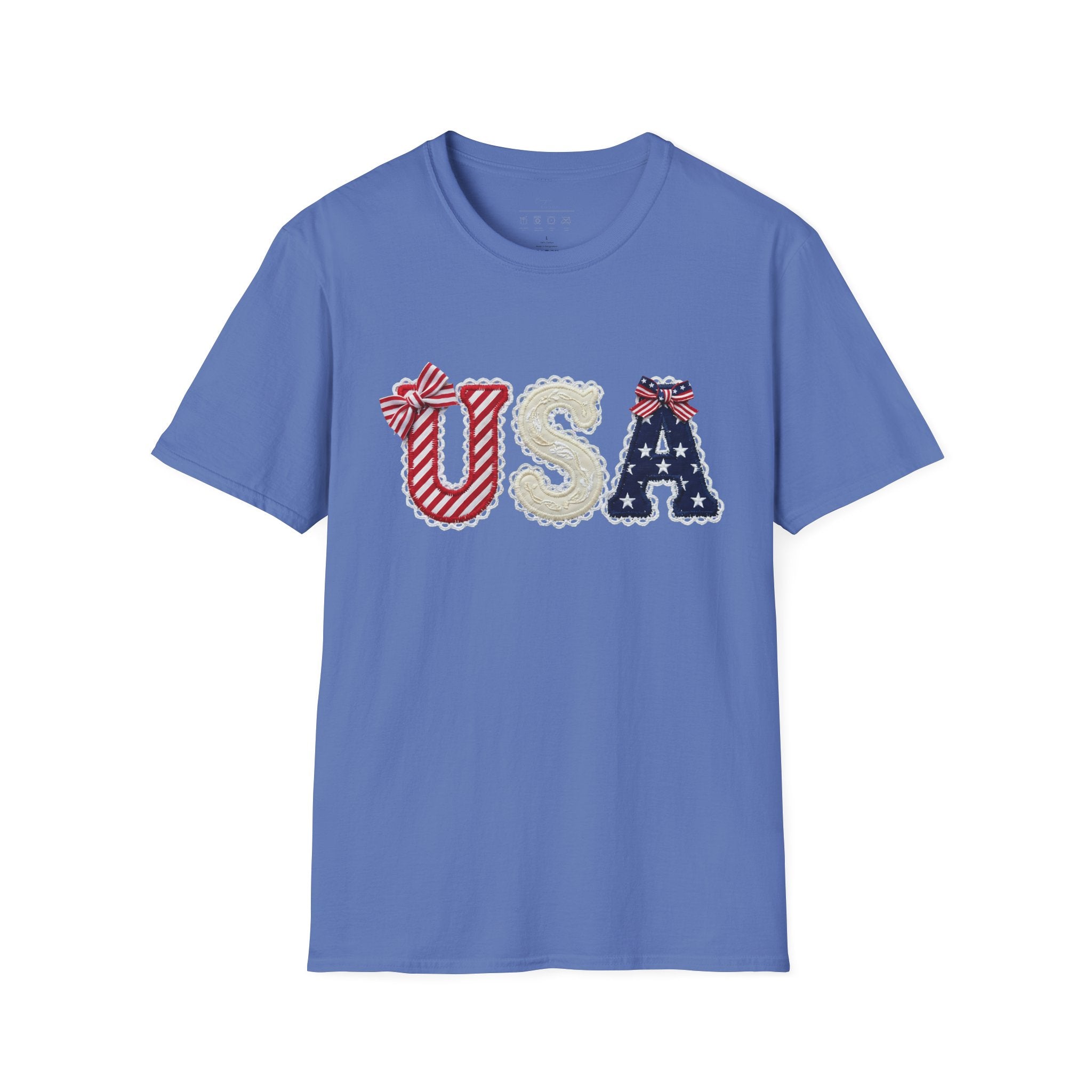 USA Applique T-Shirt — Patriotic 4th of July Flag Letter Tee