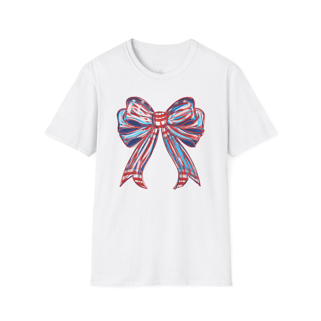 Patriotic Red White Blue Bow T-Shirt — 4th of July Americana Graphic Tee