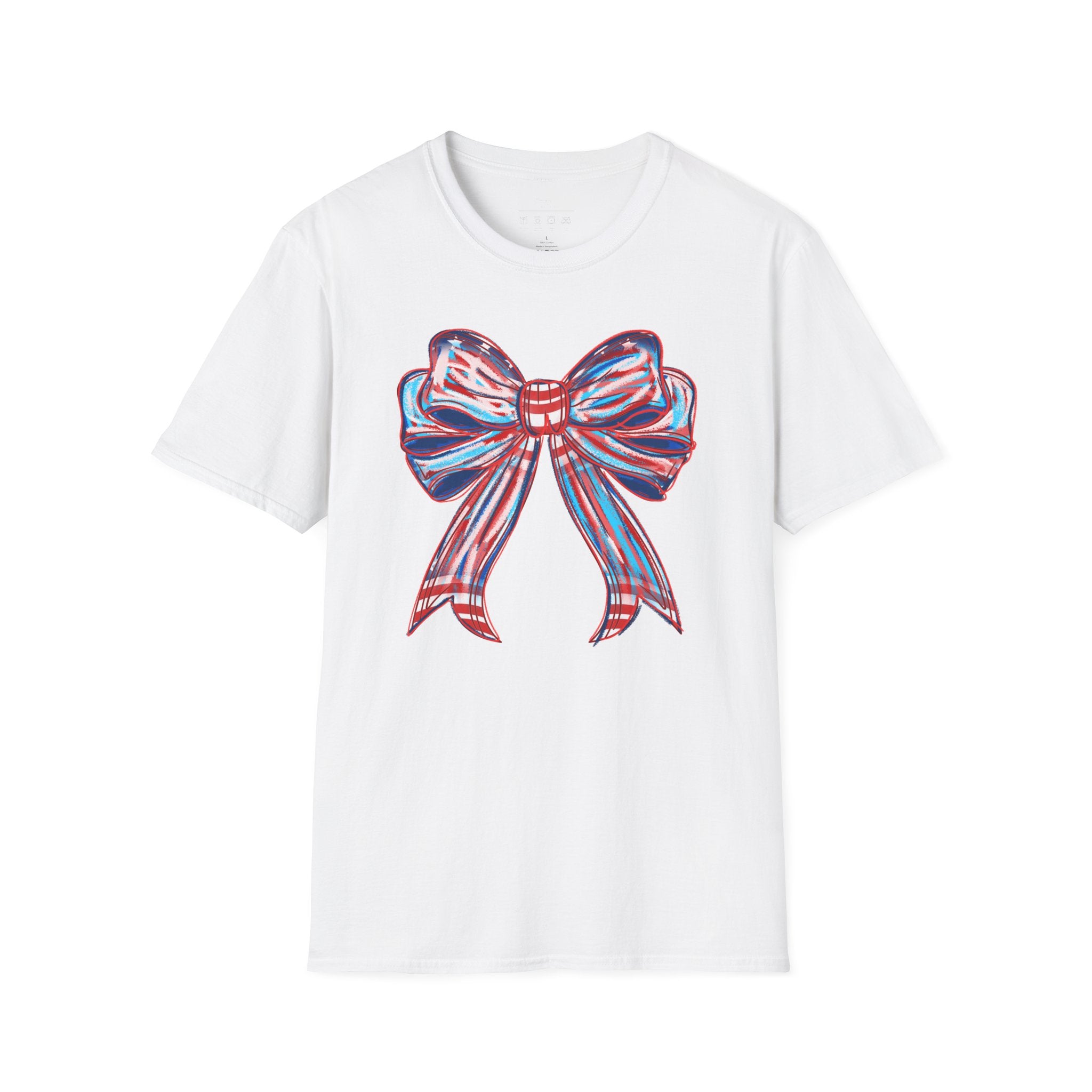 Patriotic Red White Blue Bow T-Shirt — 4th of July Americana Graphic Tee