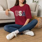 USA Applique T-Shirt — Patriotic 4th of July Flag Letter Tee
