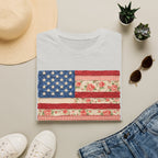 Patriotic Floral American Flag T-Shirt — Vintage Rose USA Tee for Fourth of July