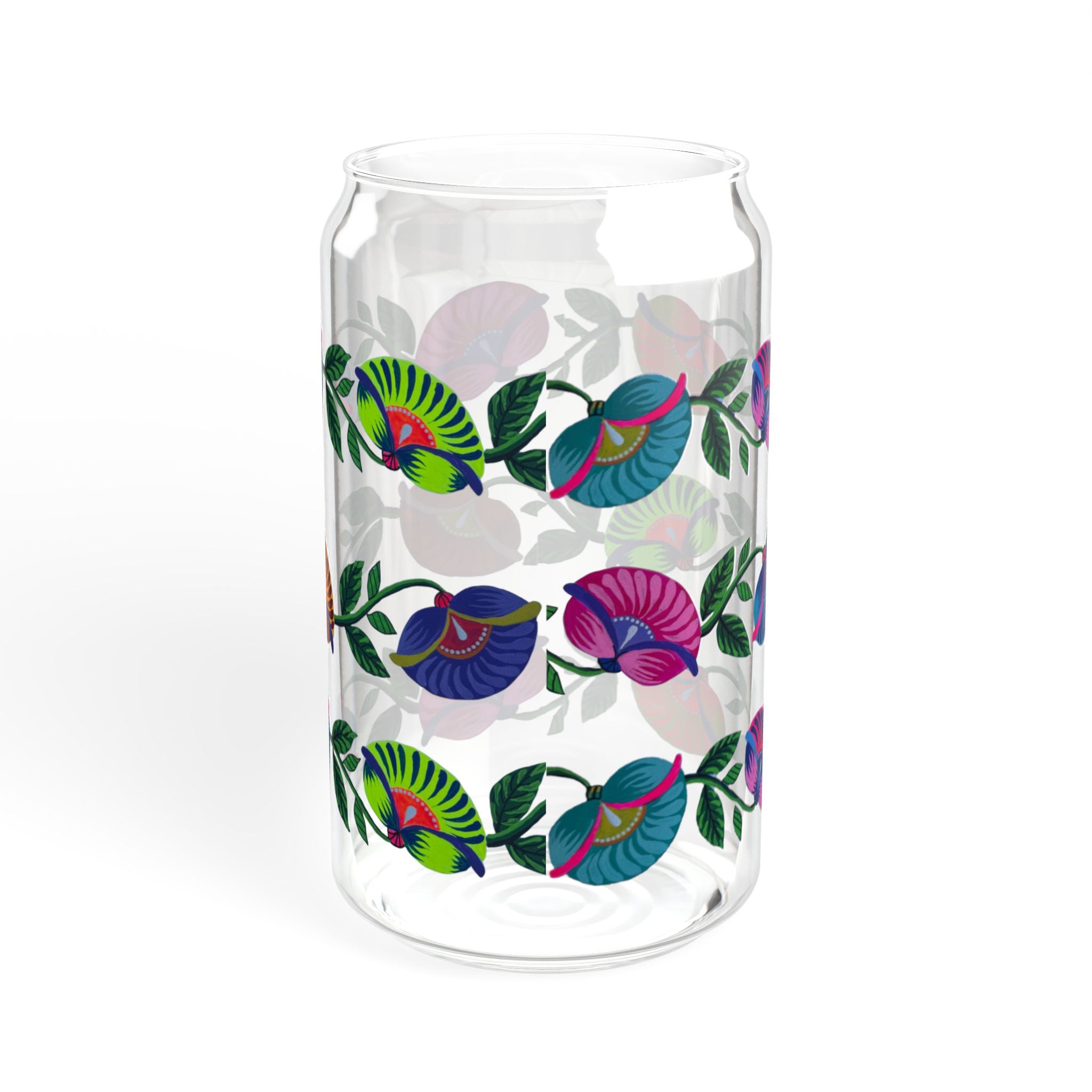 16oz Floral Bird Sipper Glass with Bamboo Lid — Reusable Straw Tumbler