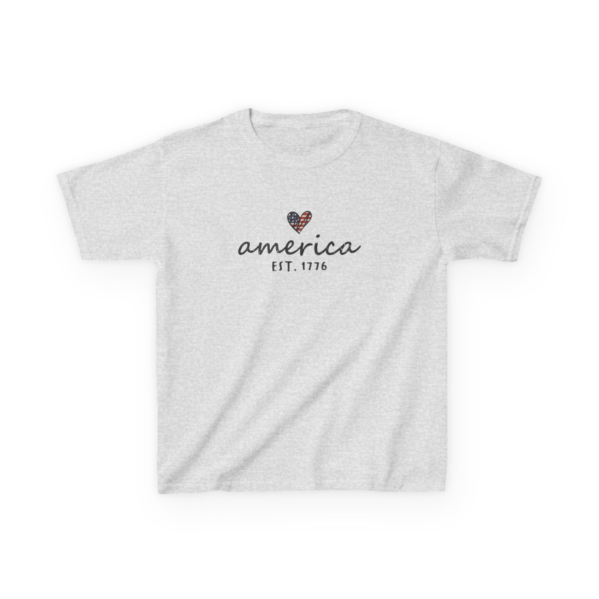 Youth, Kids Tee - 'america EST. 1776' Heart Flag Patriotic T-Shirt for Fourth of July