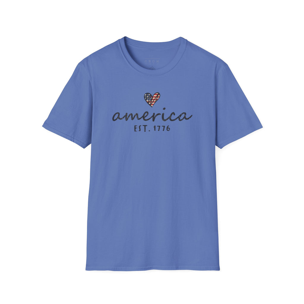 America Est. 1776 Heart T-Shirt — Patriotic USA Independence Day Tee