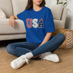 USA Applique T-Shirt — Patriotic 4th of July Flag Letter Tee