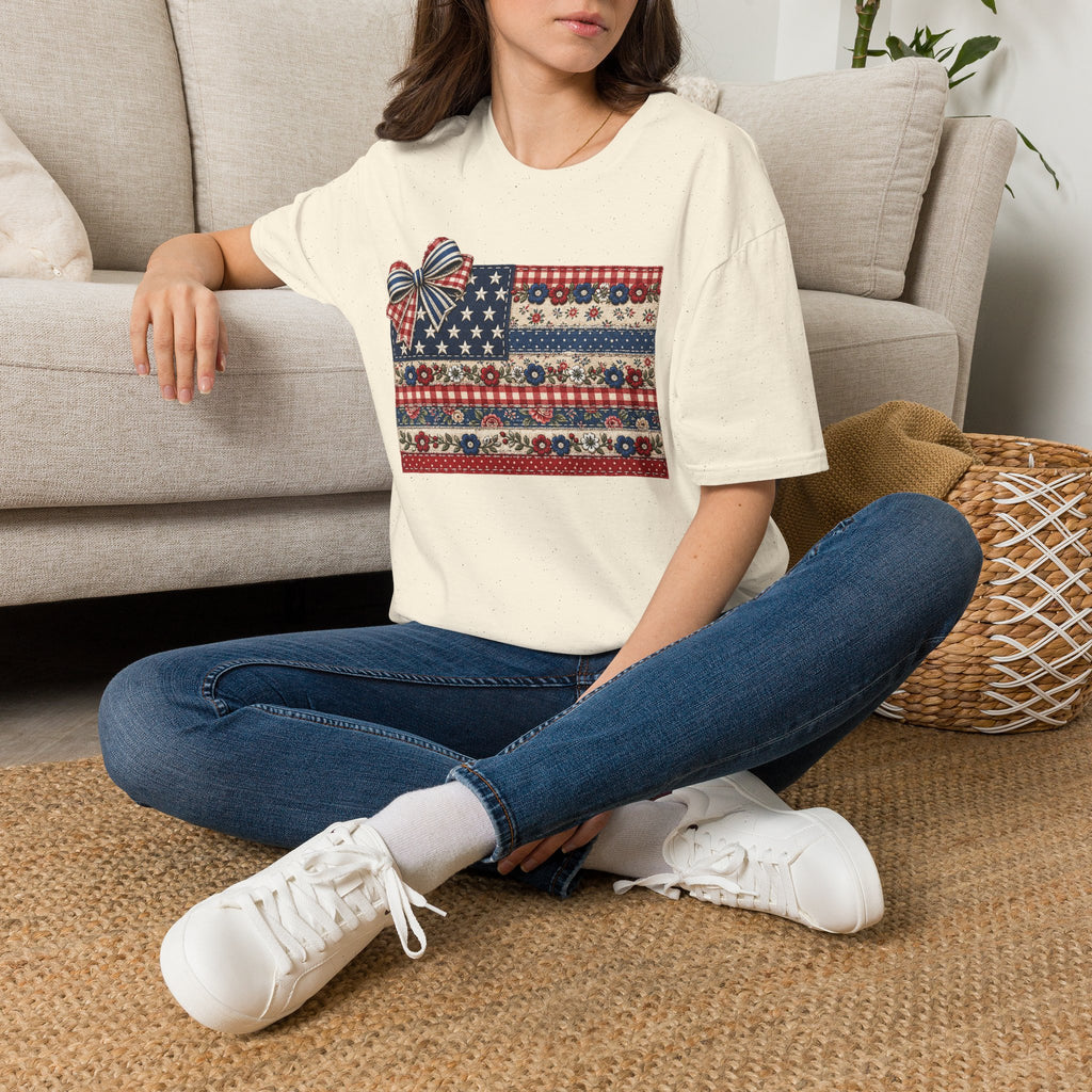 Patriotic Floral Flag T-Shirt — Americana Bow Stars & Stripes Top