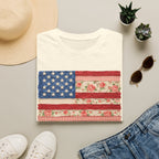 Patriotic Floral American Flag T-Shirt — Vintage Rose USA Tee for Fourth of July