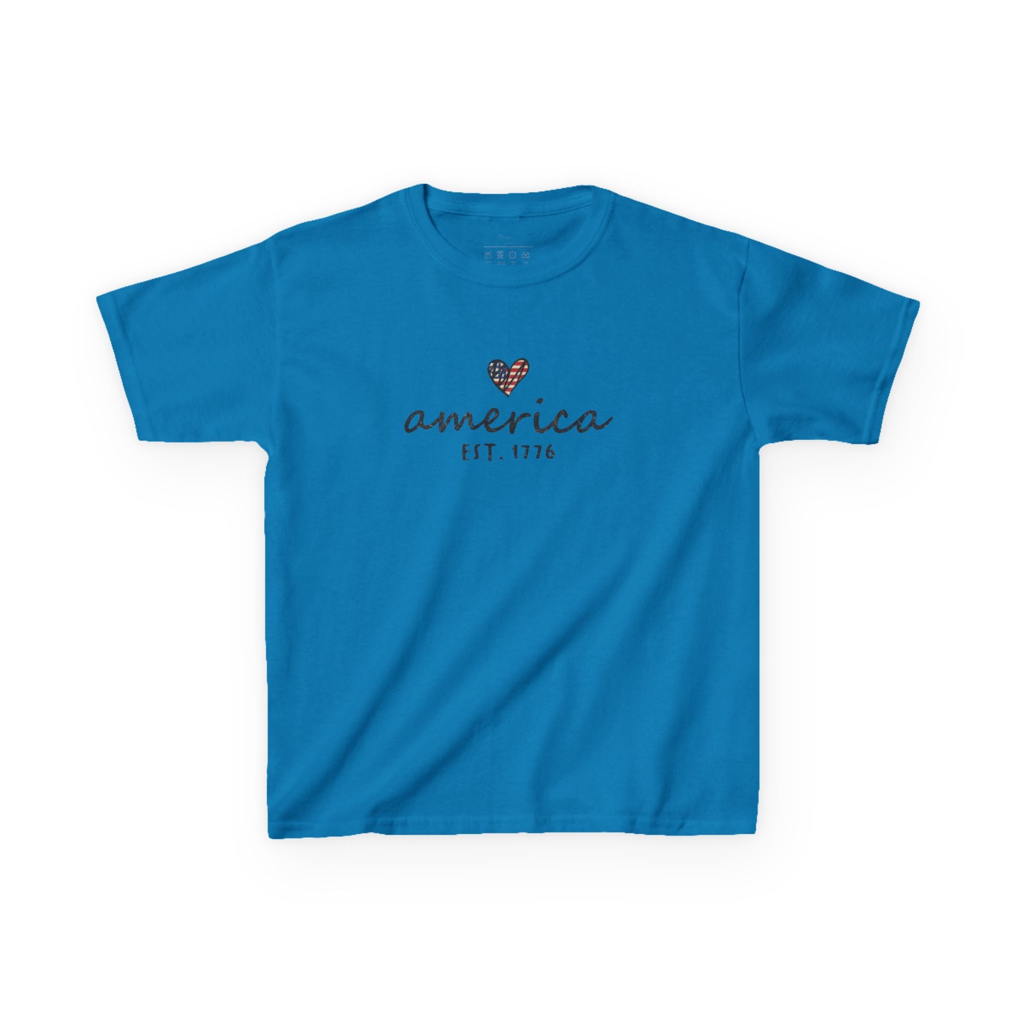 Youth, Kids Tee - 'america EST. 1776' Heart Flag Patriotic T-Shirt for Fourth of July
