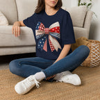 Patriotic Bow T-Shirt — Vintage American Flag Ribbon Tee