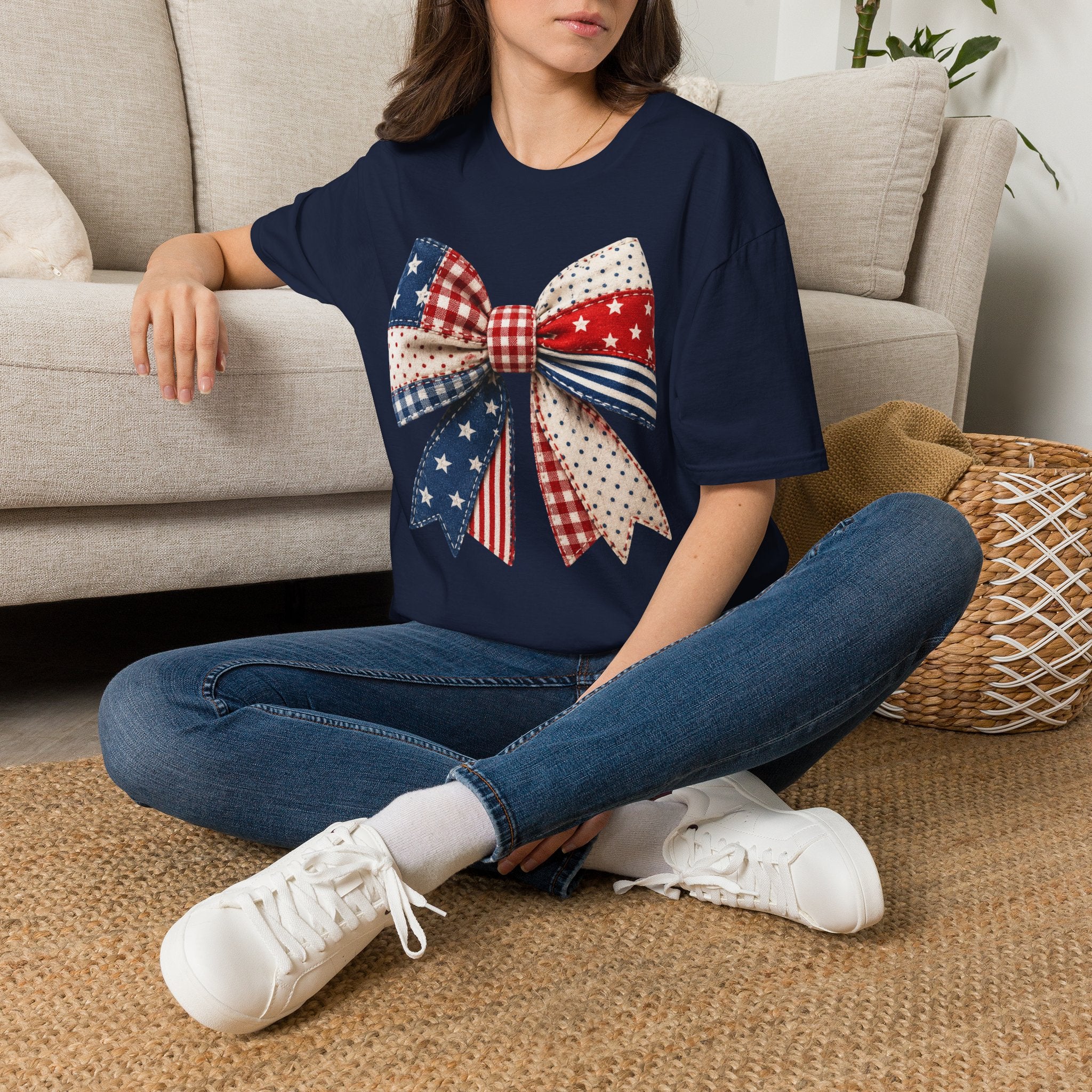 Patriotic Bow T-Shirt — Vintage American Flag Ribbon Tee