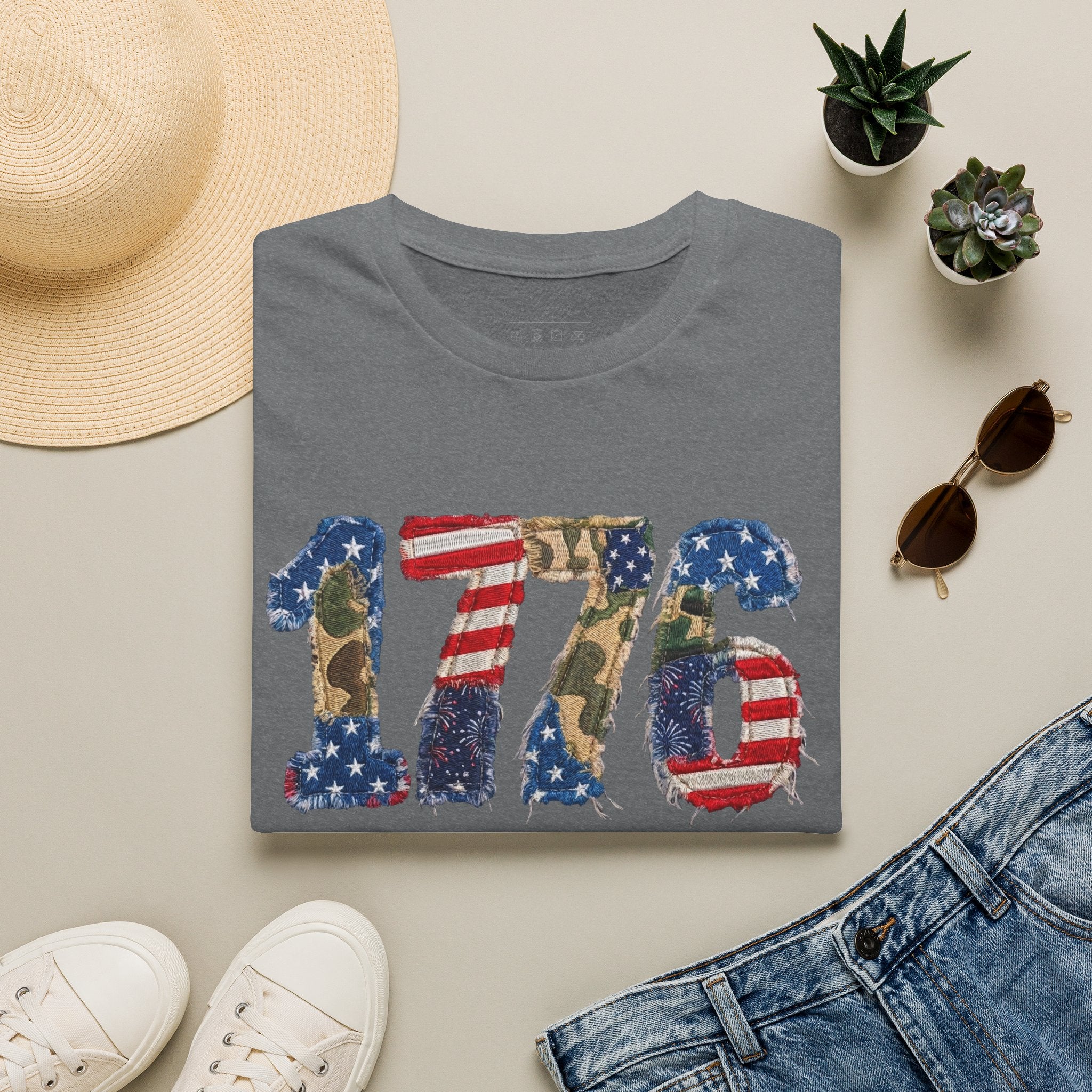1776 Patriotic T-Shirt — American Flag & Camouflage Vintage Independence Tee