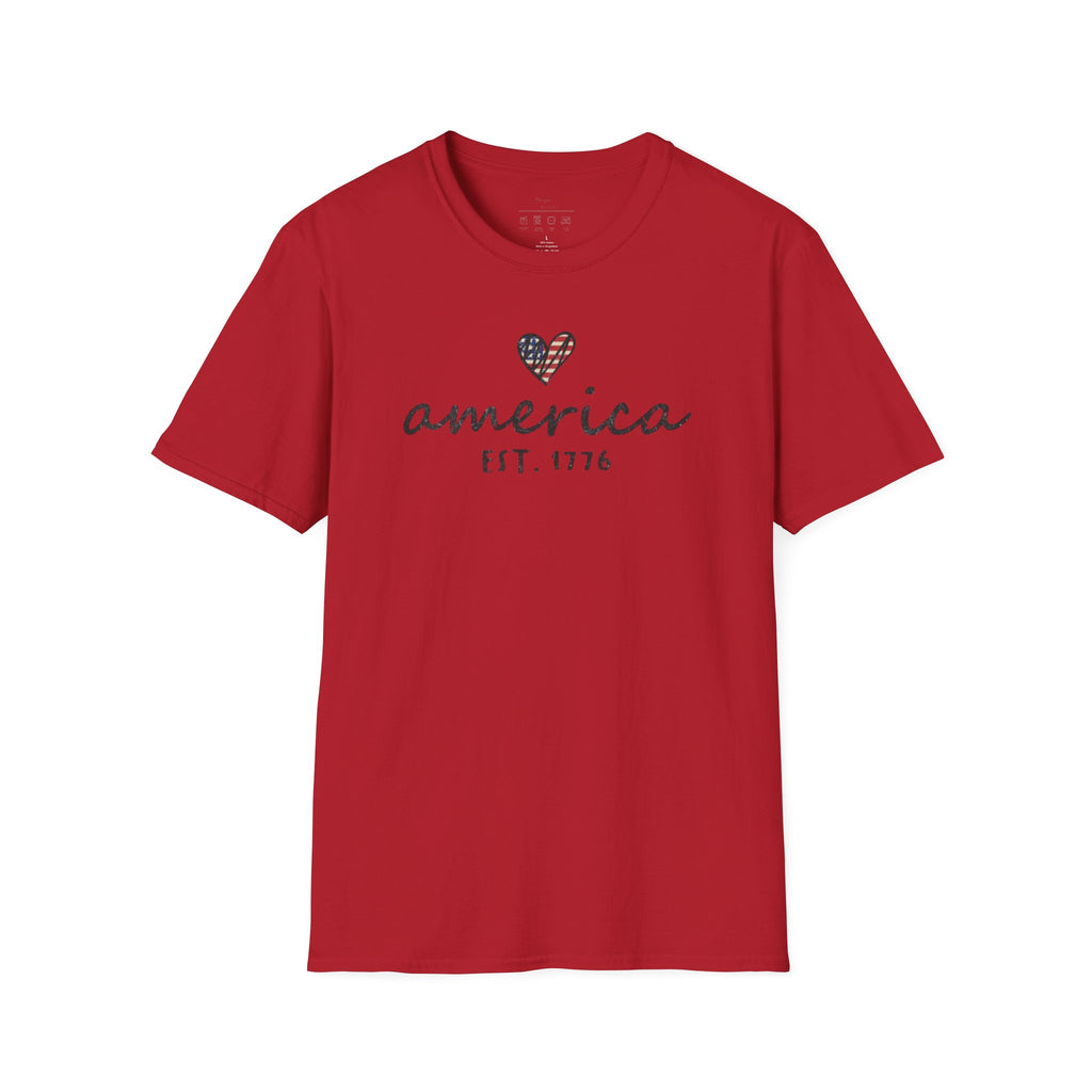 America Est. 1776 Heart T-Shirt — Patriotic USA Independence Day Tee