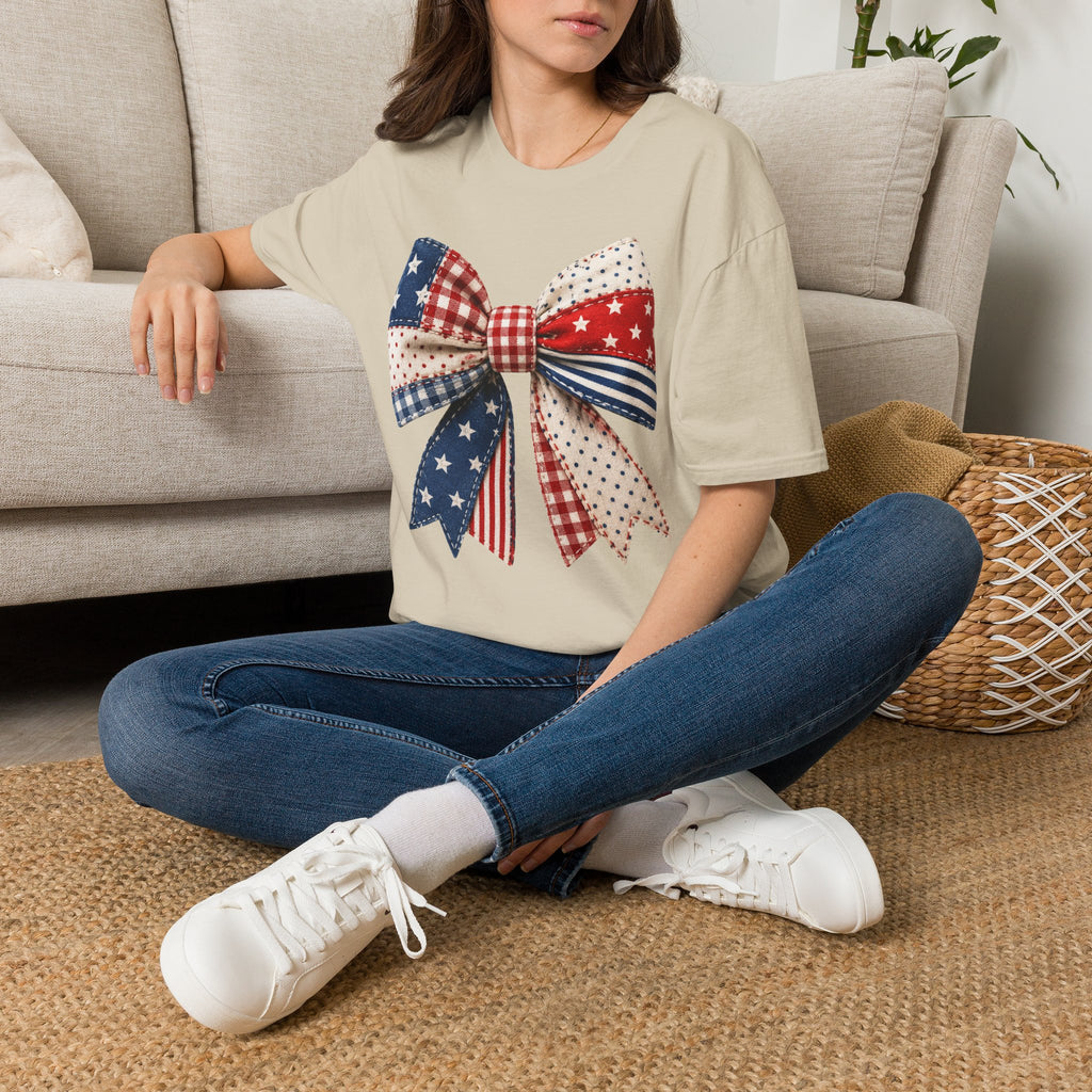 Patriotic Bow T-Shirt — Vintage American Flag Ribbon Tee