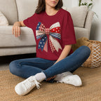 Patriotic Bow T-Shirt — Vintage American Flag Ribbon Tee