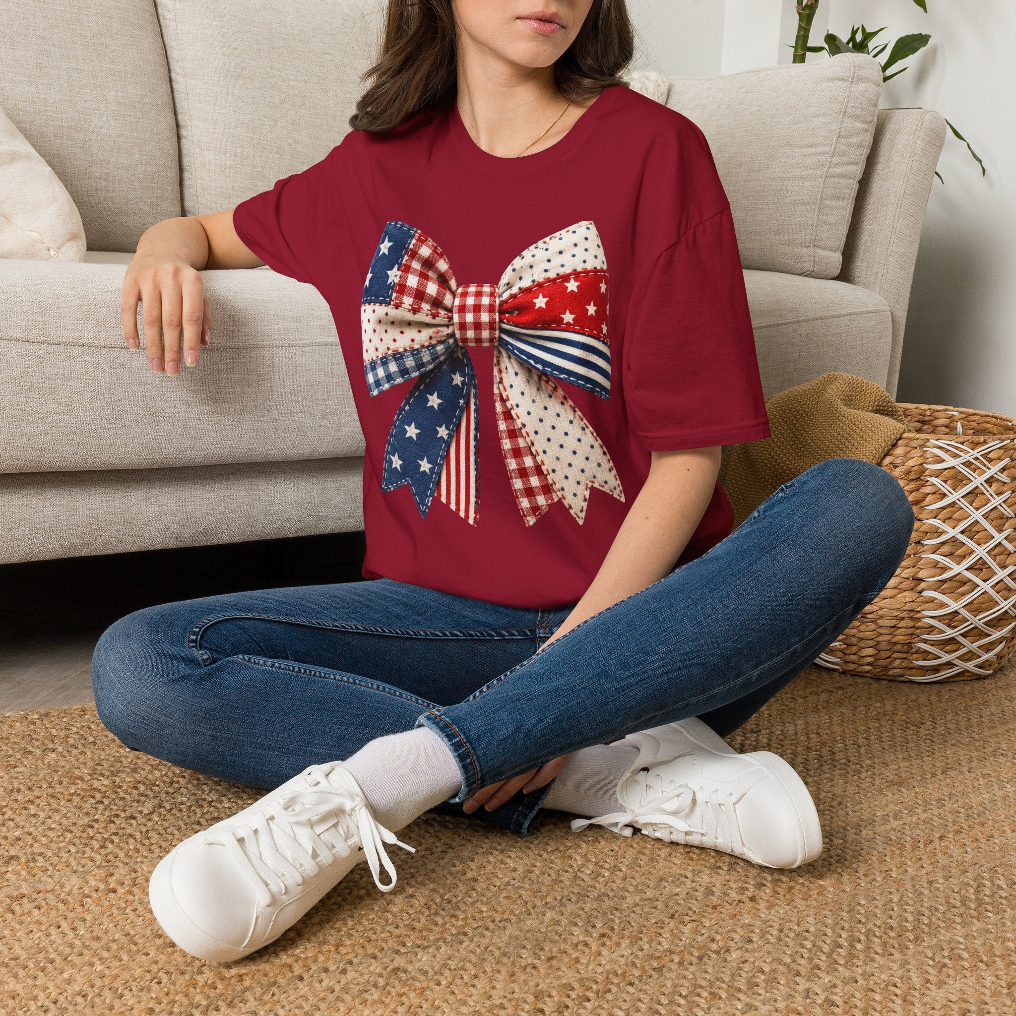 Patriotic Bow T-Shirt — Vintage American Flag Ribbon Tee