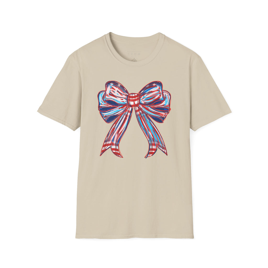 Patriotic Red White Blue Bow T-Shirt — 4th of July Americana Graphic Tee