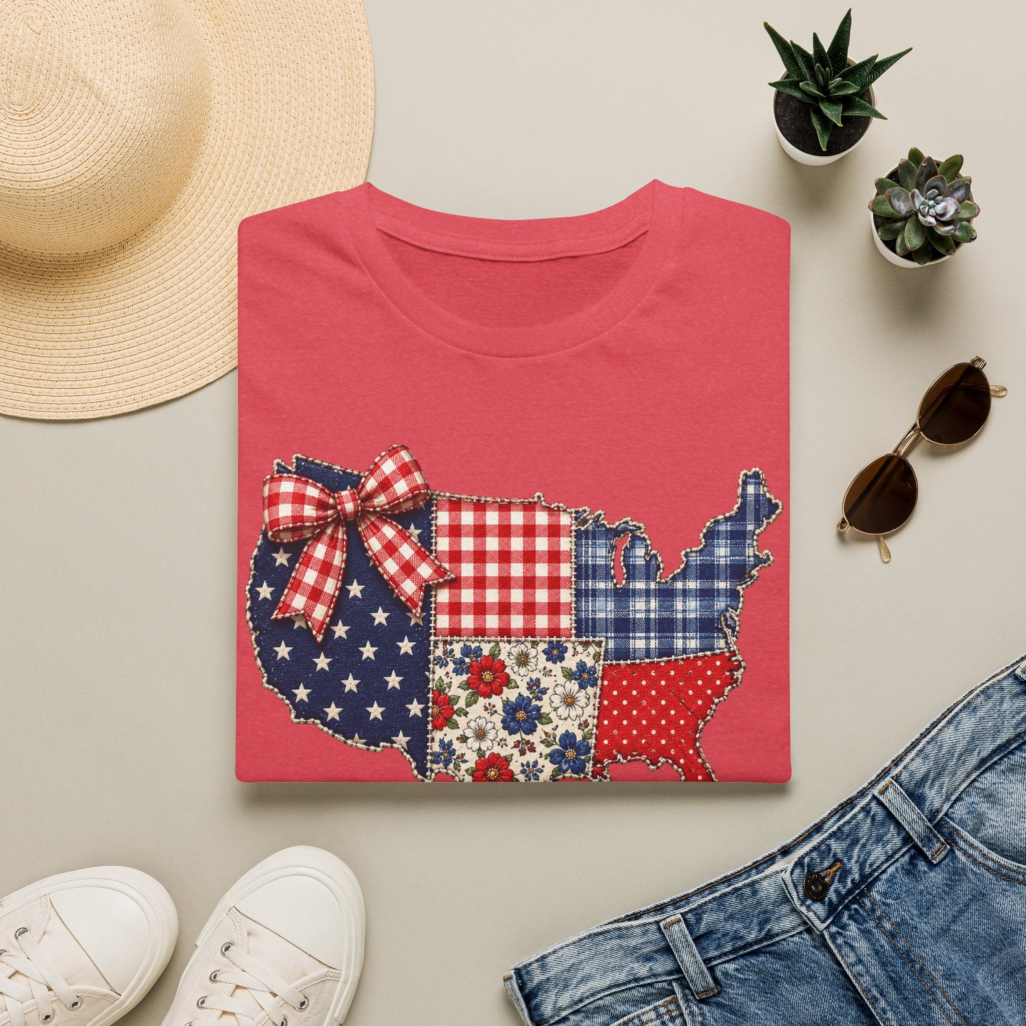 Quilted Red White & Blue Map Tee