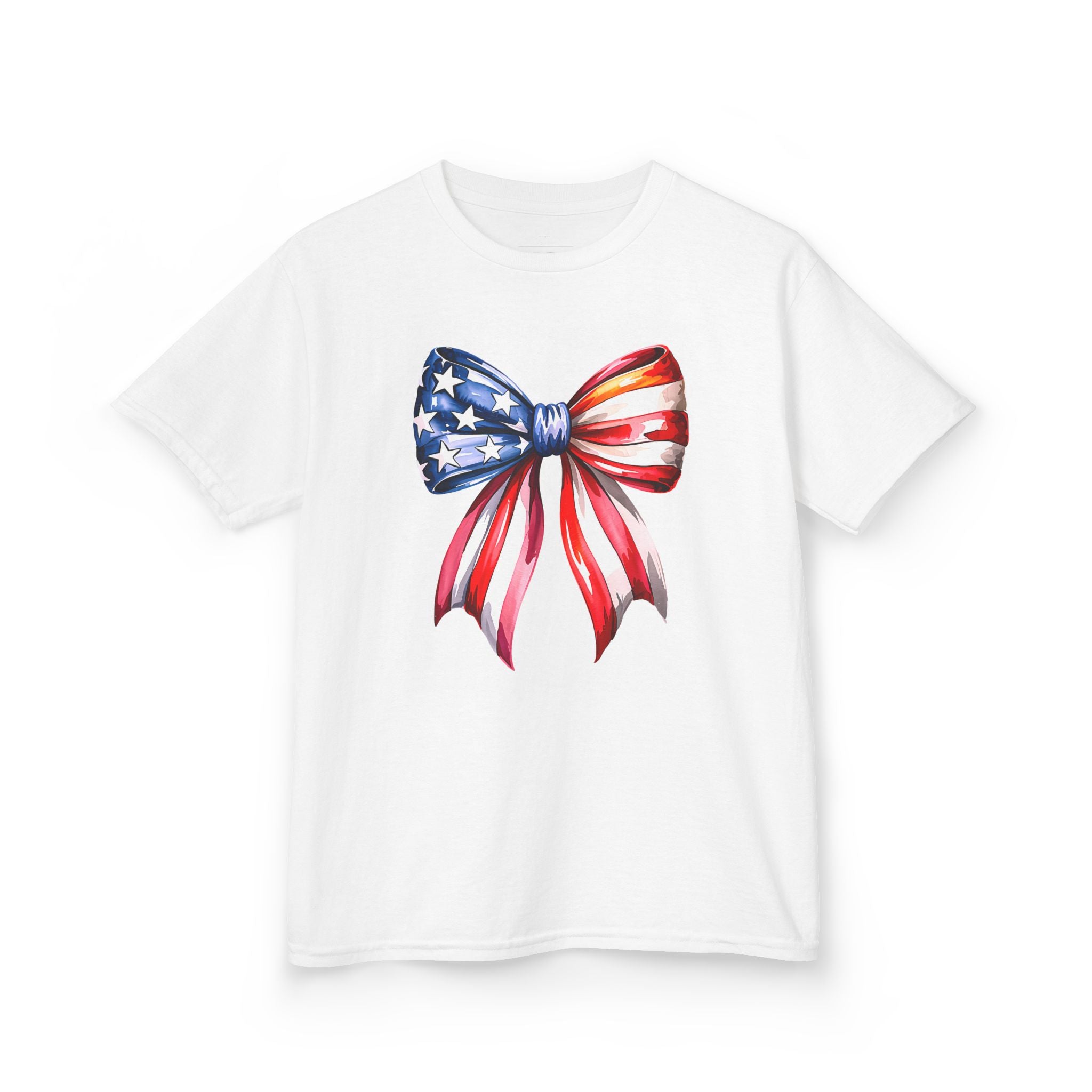 Youth, Kids Tee — Patriotic American Flag Bow Graphic (Fourth of July)