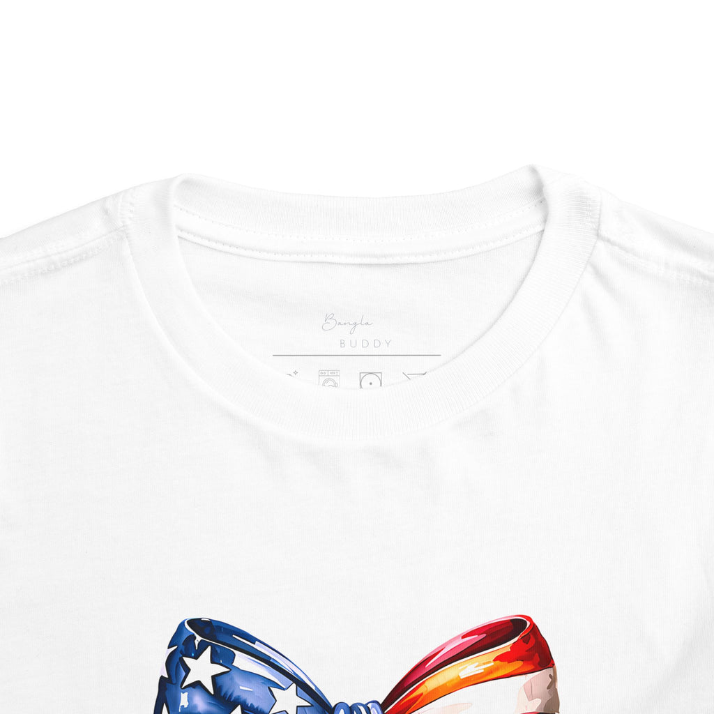 Toddler Tee — Patriotic American Flag Bow Graphic (4th of July Kids Shirt)