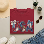 USA Patriotic T-Shirt — Distressed Flag Letters with Bows (4th of July)