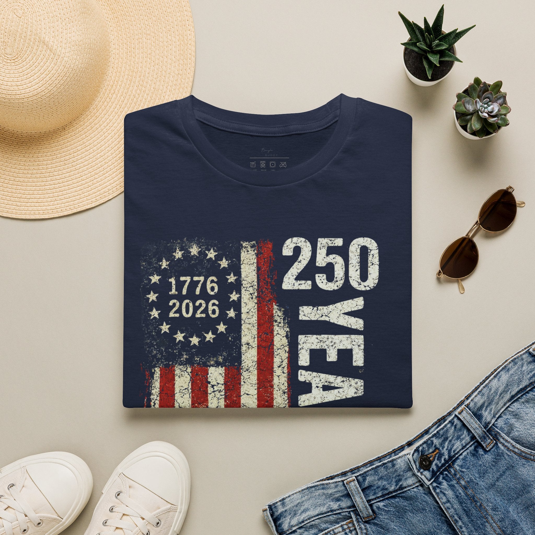 250 Years American Flag T-Shirt — 1776–2026 Patriotic Anniversary Tee