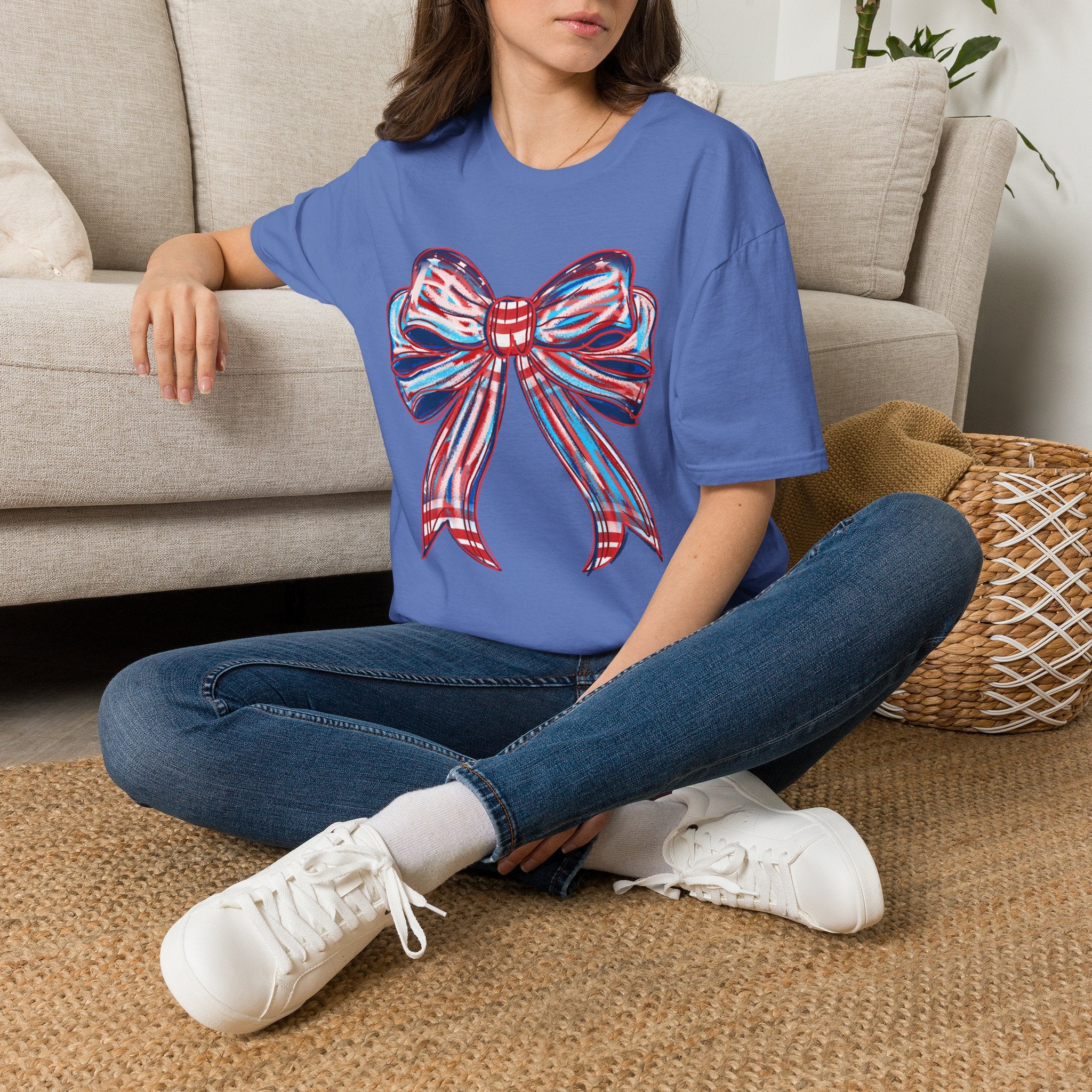 Patriotic Red White Blue Bow T-Shirt