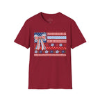 Patriotic Bow Flag T-Shirt – Red White Blue American Floral Plaid Tee
