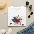 Butterfly Watercolor T-Shirt — Patriotic Red White Blue Floral Graphic