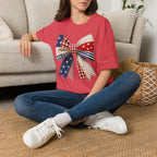 Patriotic Bow T-Shirt — Vintage American Flag Ribbon Tee