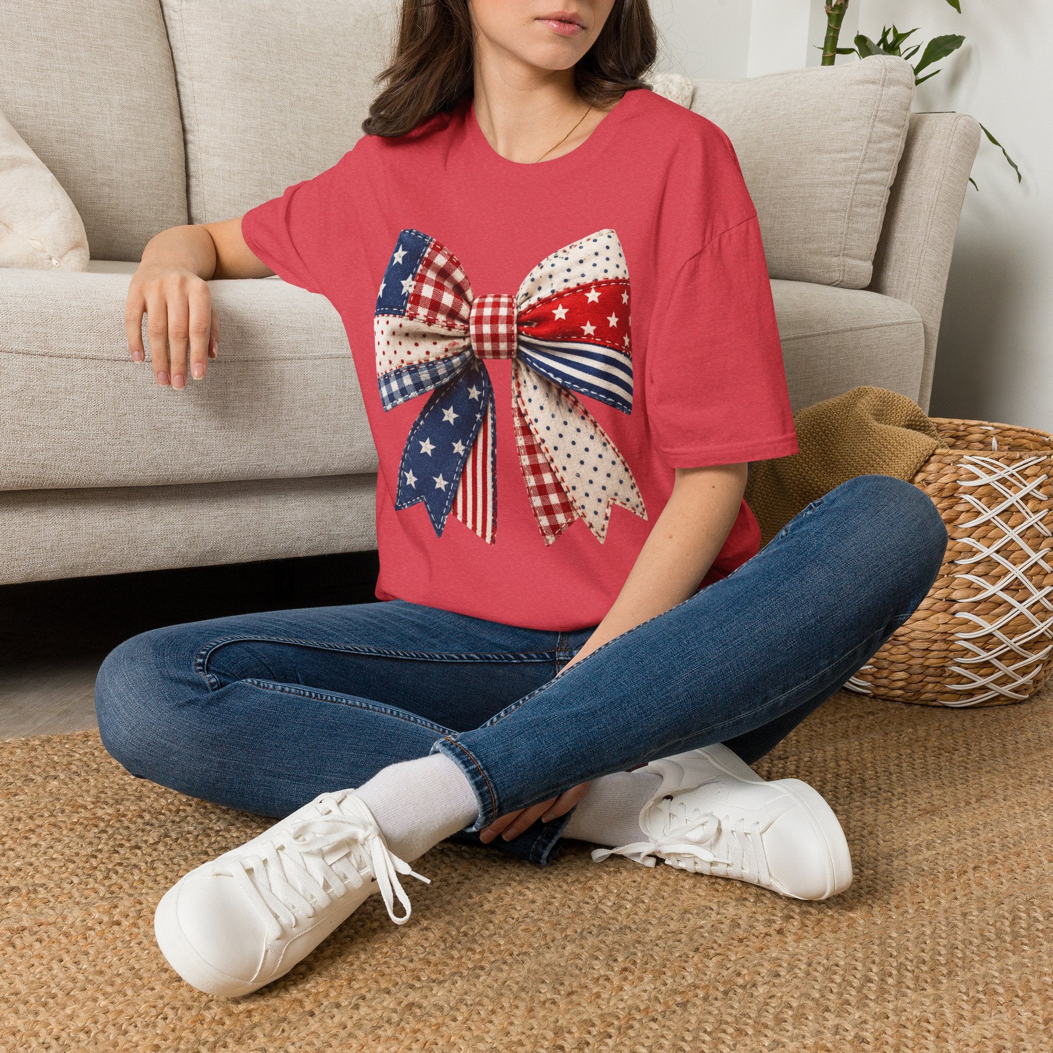 Patriotic Bow T-Shirt — Vintage American Flag Ribbon Tee