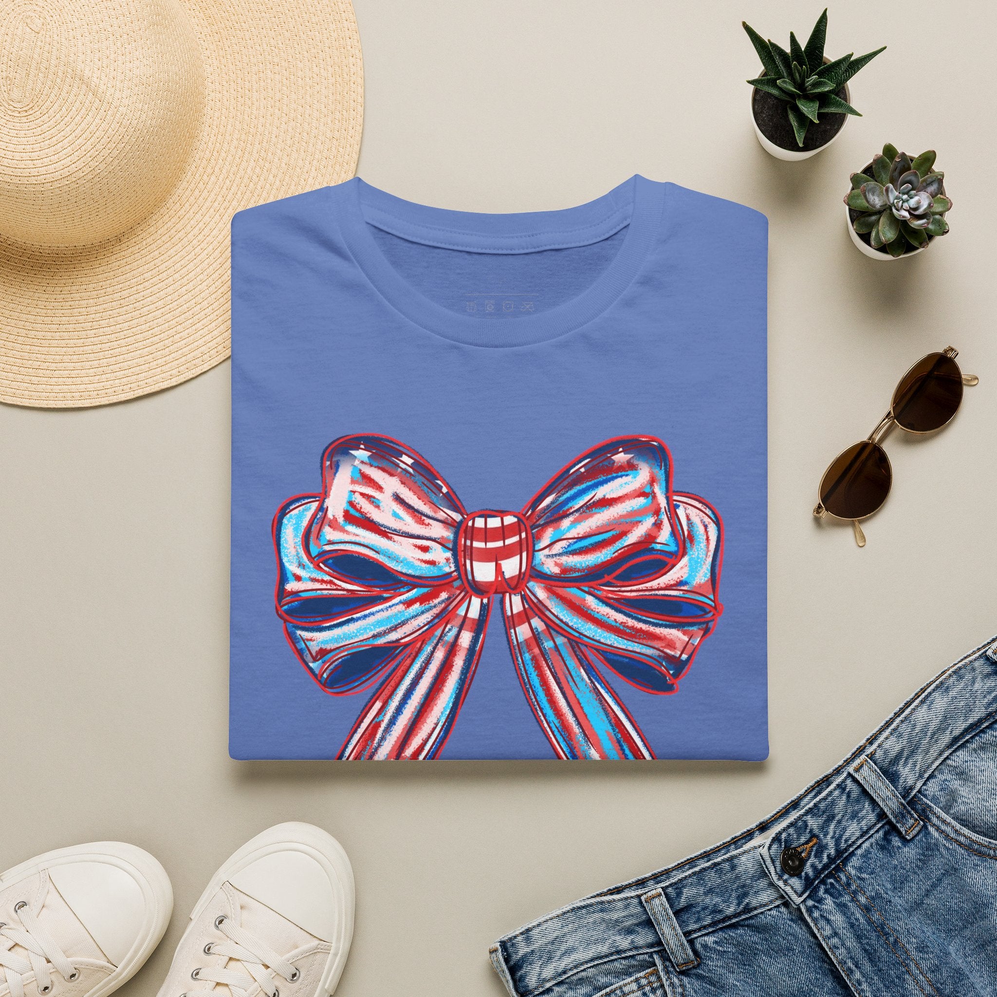 Patriotic Red White Blue Bow T-Shirt — 4th of July Americana Graphic Tee