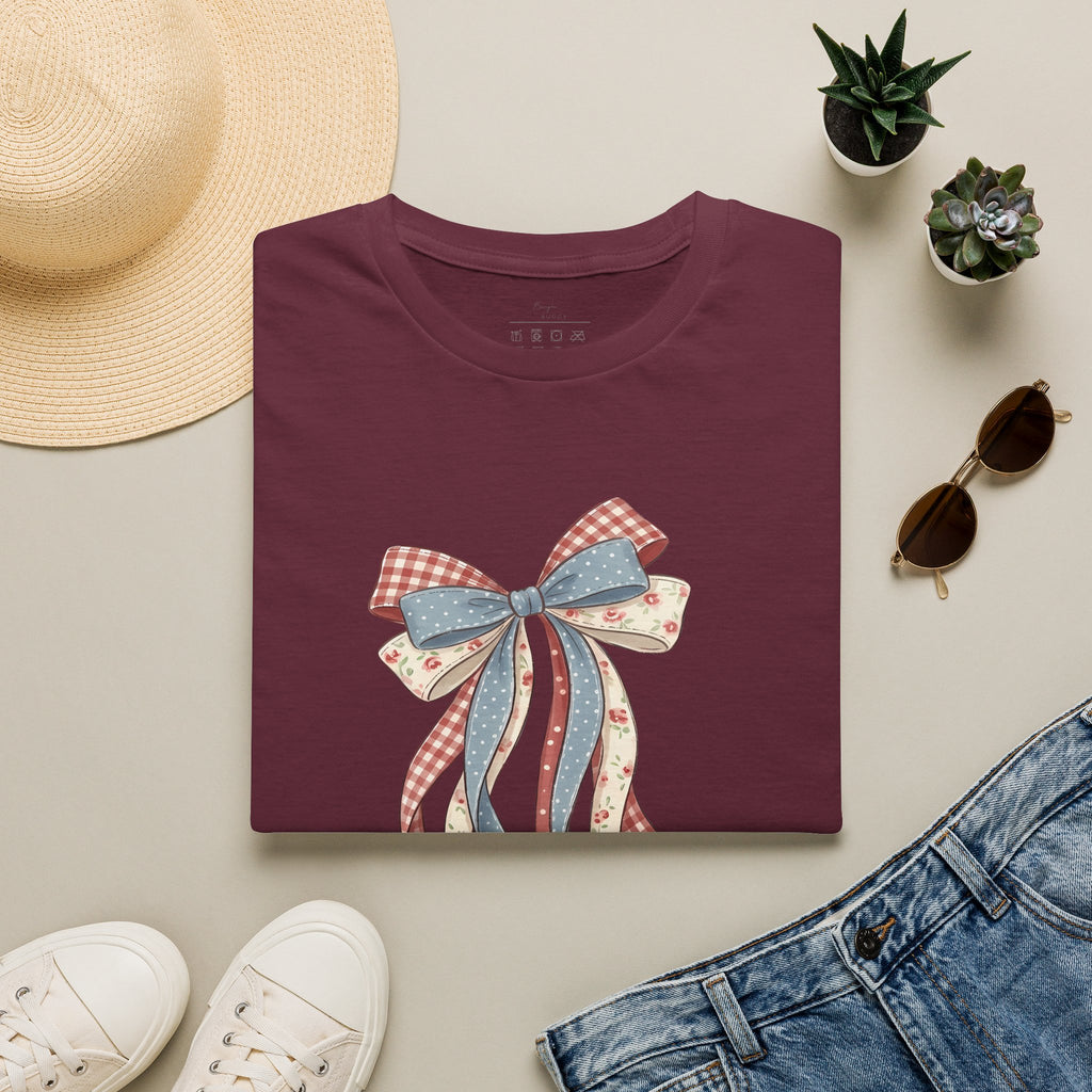Bow Ribbon T-Shirt — Vintage Americana Floral & Gingham Bow Tee