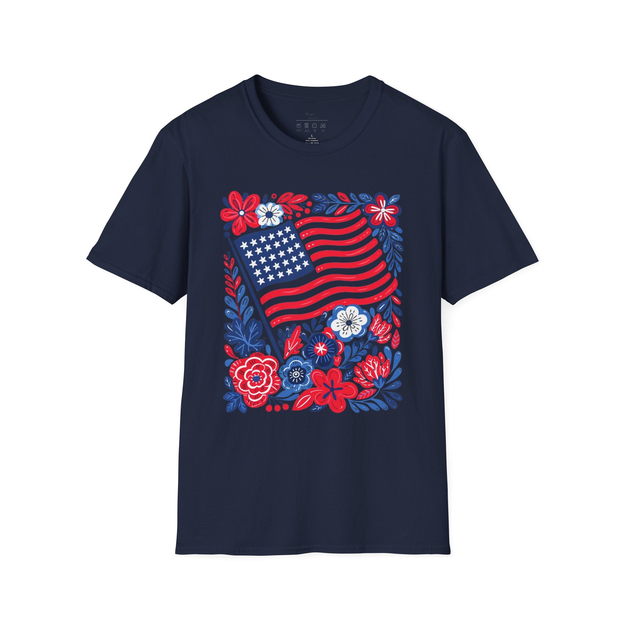 American Flag Floral T-Shirt — Patriotic Stars & Stripes Tee